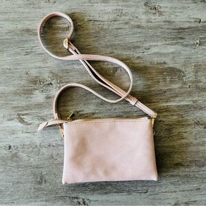 VTG Crossbody Bag Baby Pink Gold Hardware Faux Leather 3 Compartments Minimalist